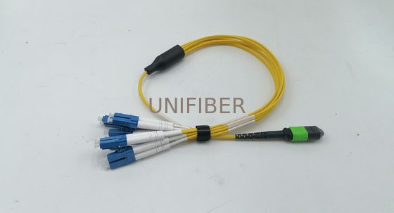 1m (3ft) MTP to 4 LC UPC Duplex, 8 Fibers, Single Mode (OS2), Plenum (OFNP), 0.35dB Max, Type B, Yellow