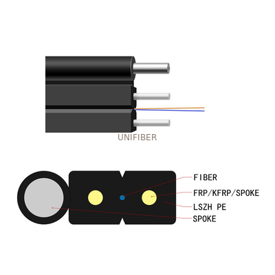 1 2 4 Core Outdoor FTTH Drop Cable G657A2 Black LSZH Jacket Flame Retardant