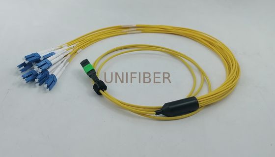 16 fibres MPO-16 APC (femelle à 8 LC UPC Breakout Patch Cord pour une connexion 800G à 8x100G